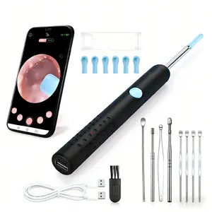 Ear Wax Removal  Set 6 Silicone Tips Safe for Kids Pets 1080P HD Full Body Washable with LED Light Works with Phones Tablets Black ear cleaner with camera bluetooth ear wax removal kit for kids EarwaxAdvanced Ergonomic Ear Cleaning Kit Ear Pick Set tiktok