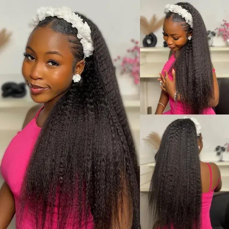 [3 In 1 Half Wig] Midulla Kinky Straight Half Wig with Drawstring Ready to Wear Gluless Wigs Human Hair Seamless Flip Over Wig Beginner Friendly 180% Density SpringStatements