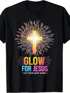 Men's Glow in the Dark F Jesus Graphic T-Shirt - Glow F Jesus Let Your Light Shine - Neon Glow-in-the-Dark Cross & F Jesus Comftable Casual Round Neck Sht Sve Christian ApparSimple Crew Neck Sport T-Shirt Casual Short Sleeve for Running Travel