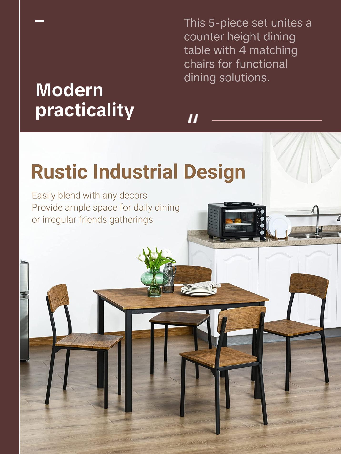 Charming 5 Piece Dining Table Set Modern Counter Height Dining Table and Chairs Set Dark Walnut