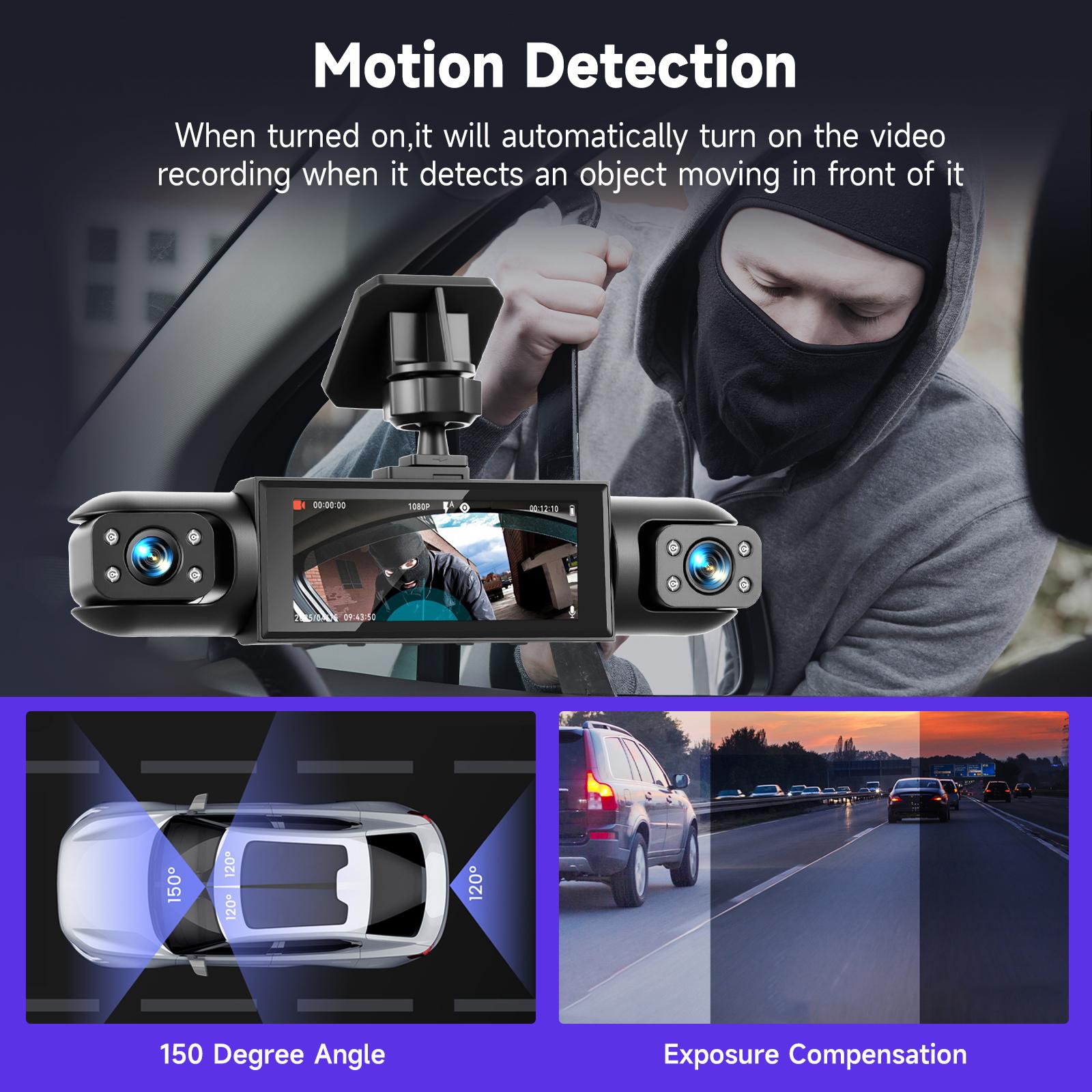 360 Degree View 4 Channel Dashcam, 1 Count Dash Camera for Car, Wide Angle Car Driving Recorder with 8 IR Night-Vision, 3.16 Inch IPS Screen 1080P HD Camera with Dual Lens