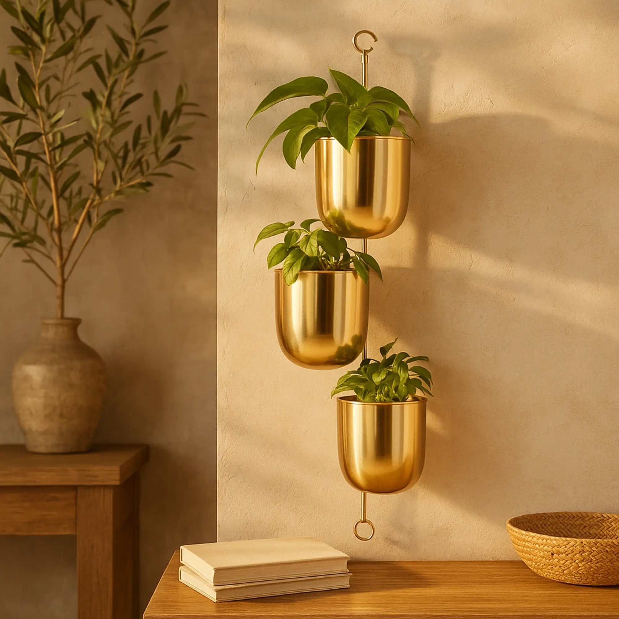 Metal Layered Hanging Round Wall Planter, Indoor-Outdoor Garden Pot for Home Improvement & Garden Supplies, Hanging Planters, Round Planter