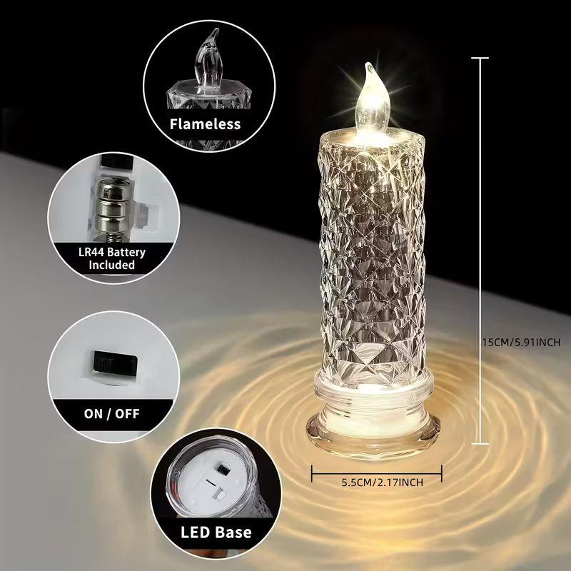 4-Pack Crystal Flameless LED Candles with Realistic Flame - Diamond-Look Ambient Glow Home Decor, Table Centerpiece Ideas, Festive Holiday (Christmas, Halloween) Santa Ornament, Indoor Outdoor Aesthetic Gift Set
