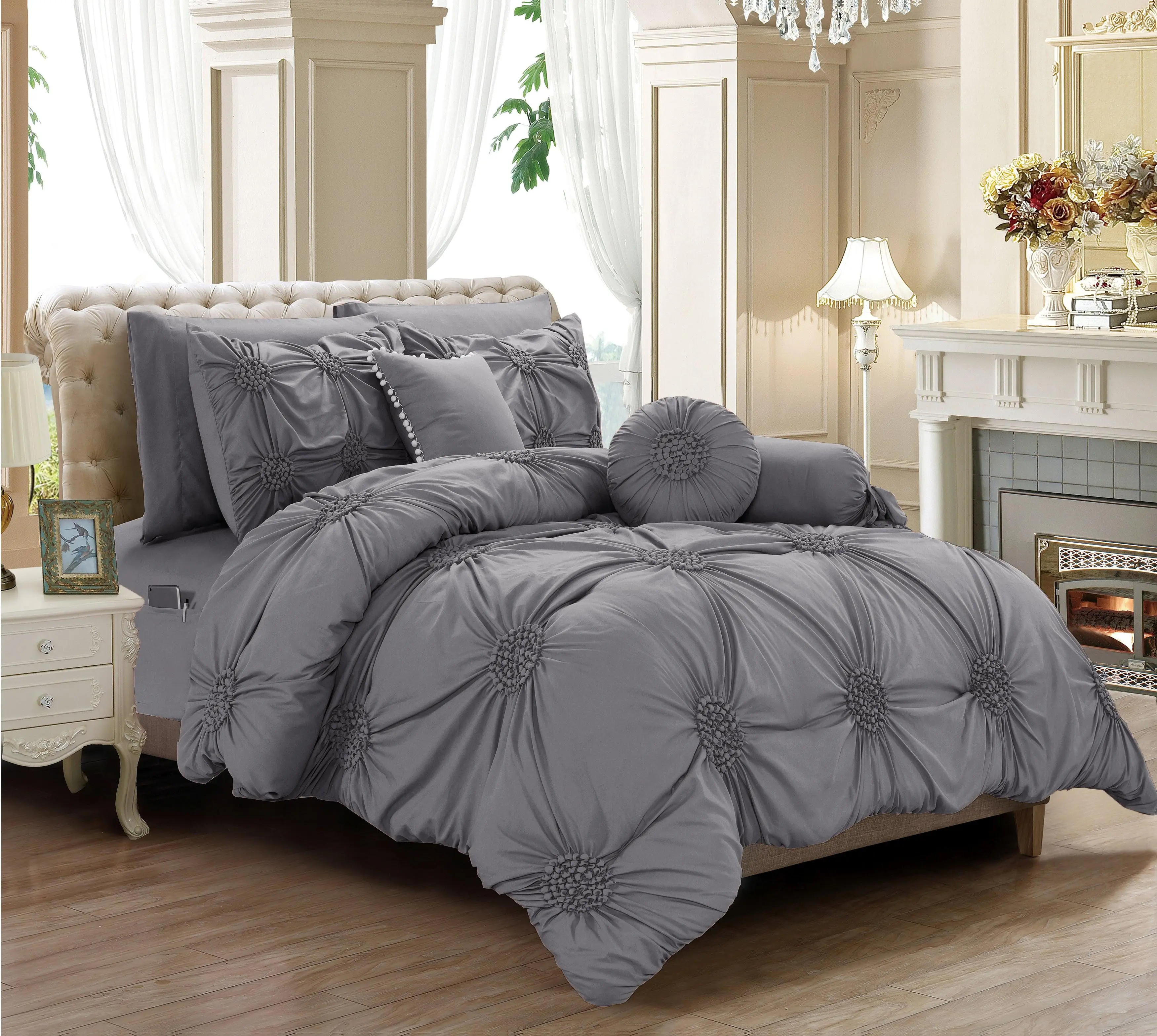 Elegant Comfort 10-Piece Sunflower Comforter Set – Bed in a Bag with 4-Piece Sheet Set & Smart Storage Pockets