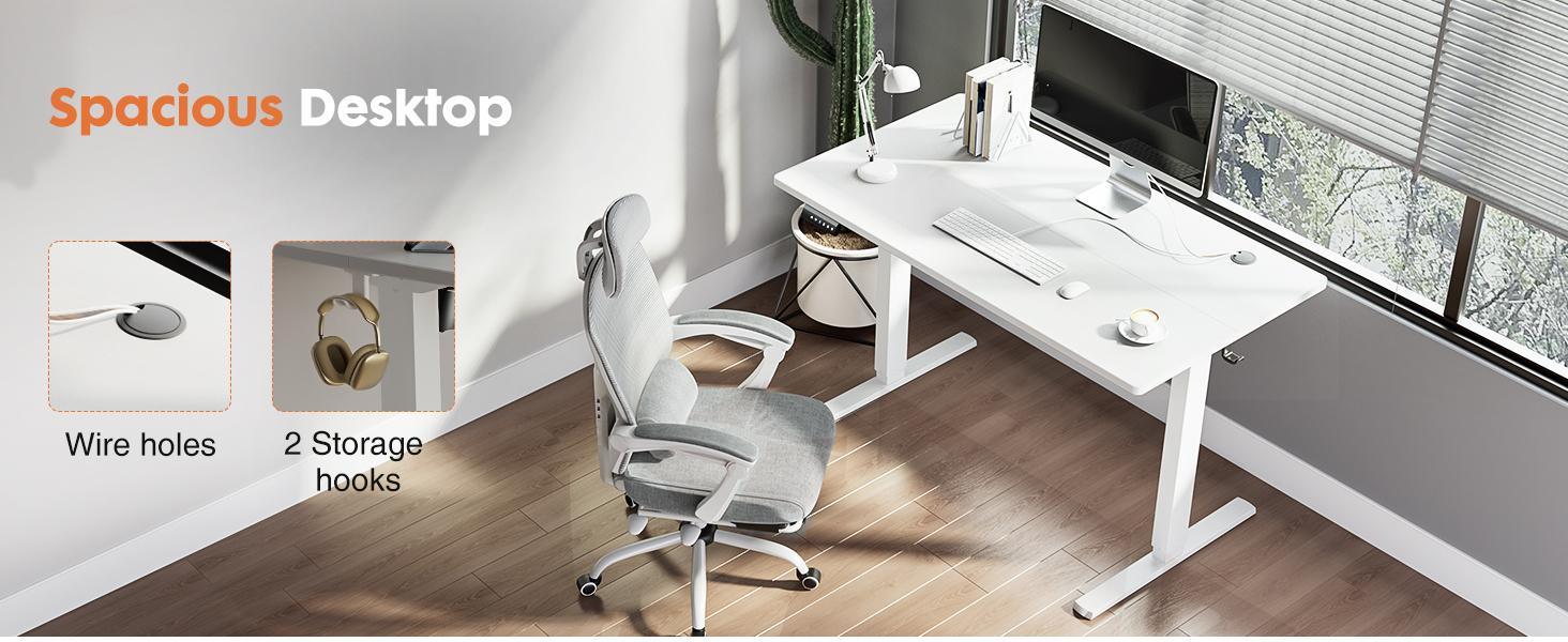 Electric Adjustable Height Standing Desk - 2 Joined Tabletops Ergonomic Sit Stand Workstation for Gaming & Office