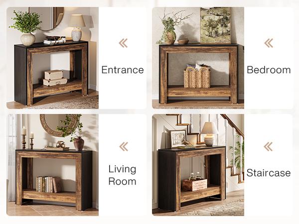 LITTLE TREE 41.3" Rustic Wood Console Table with Storage, Farmhouse Sofa Table for Behind Couch or Hallway, Easy Assembly, Space-Saving