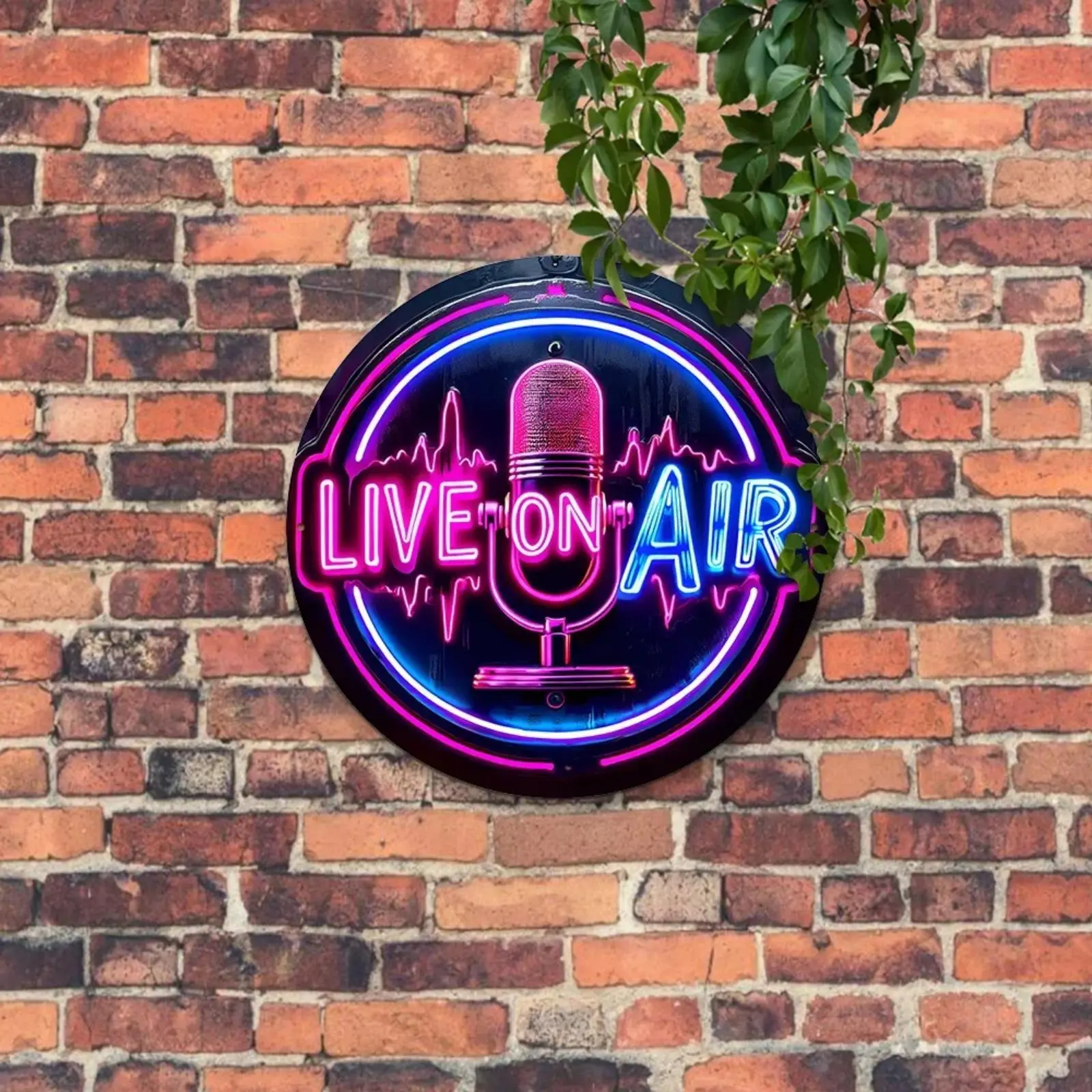 Vintage Round Wall Plaque, Neon Sign Live on Air Wall Decor, Wall Decor for Living Room, Bedroom & Kitchen, Unique Gift Idea for Housewarming, Wedding, Birthday