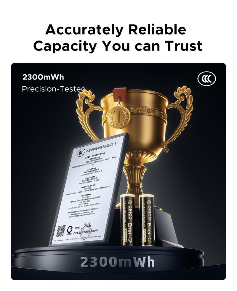 ORICO Ener-G AA 8-Pack 1.5V 2300mWh Rechargeable up to 1500 Times 2.5H Fast Charge for Remote Control Electronic Toys Wireless Mouse - EG5