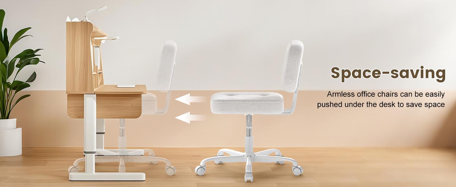 Compact Comfort Teddy Swivel  in White Plush Fabric Adjustable Casters for Vanity Use Compact Design Ideal for Home Offices love chair