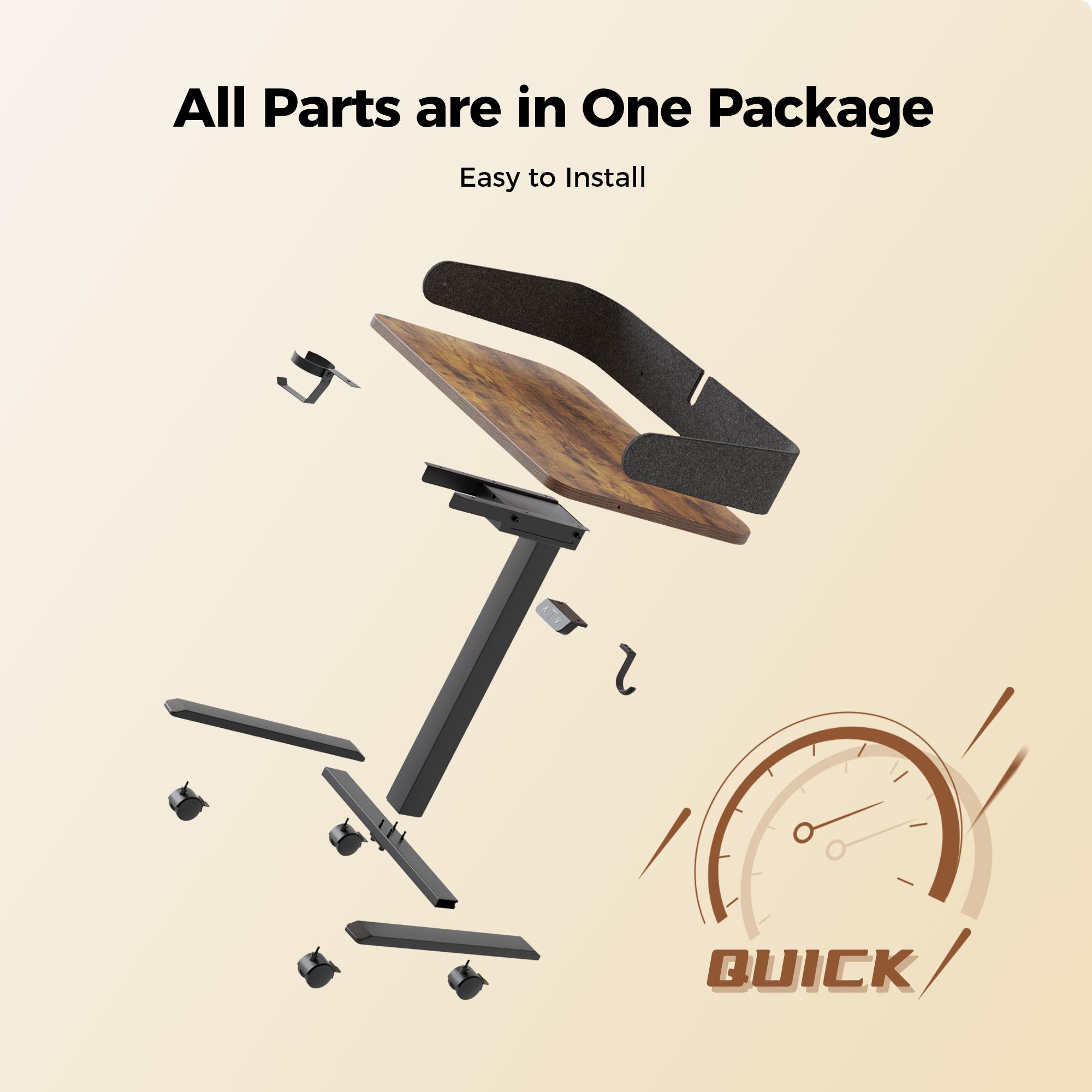 Mobile Standing Desk with Wheels & Felt Pane 26.8" x 18.9",  Adjustable Rolling Desk with Cup Holder Hook Space Saving Sit Stand Portable for Home Office Bedside Couch Use