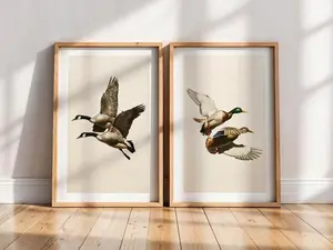 Vintage Duck Decoy Hunting Lodge UNFRAMED Poster, Rustic Cabin Wildlife Illustration for Duck Hunters Print, Choose Single Print or Full Set of 2 Designs Wall Art, Gift for friends.