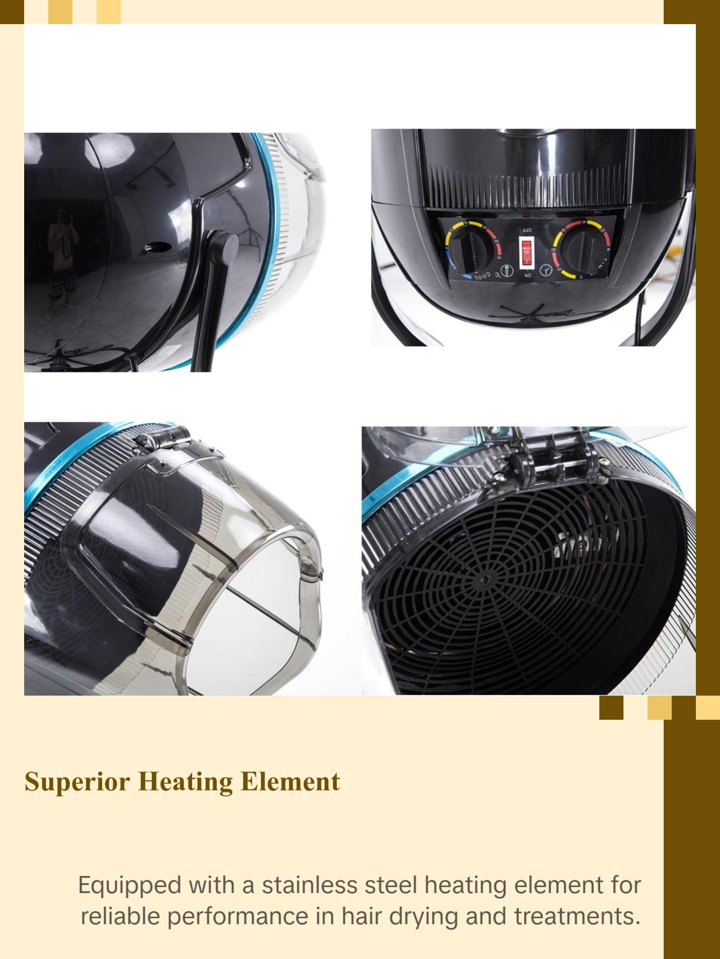 BarberPub 1300W Adjustable Hooded Floor Hair Bonnet Dryer Stand Up Rolling Base  Hot Perm Heating Element VHD08