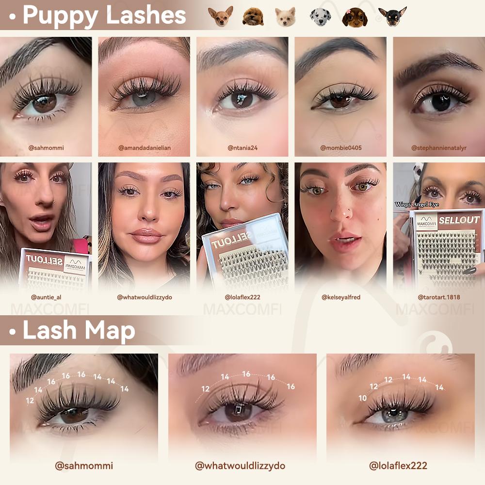 Puppy Lashes Sellout | MaxComfi Comfortable Lashes Long-Lasting, Waterproof&Super Soft & Thin Band |  Flaunt Flora styleWaterproof Long-Lasting Natural Daily Volume Style Beginner-Friendly DIY Lashes for Flawless Voluminous Look Trendy Must-Have Clusters