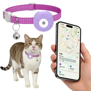 Airtag Cat Collar with Bell and AirTag Holder - Reflective Kitten Collar with Safety Breakaway Buckle - Adjustable 7-12 inch Pet Tracking Collar Accessories for Boy Girl Cats (No AirTag Included) GPS Smart
