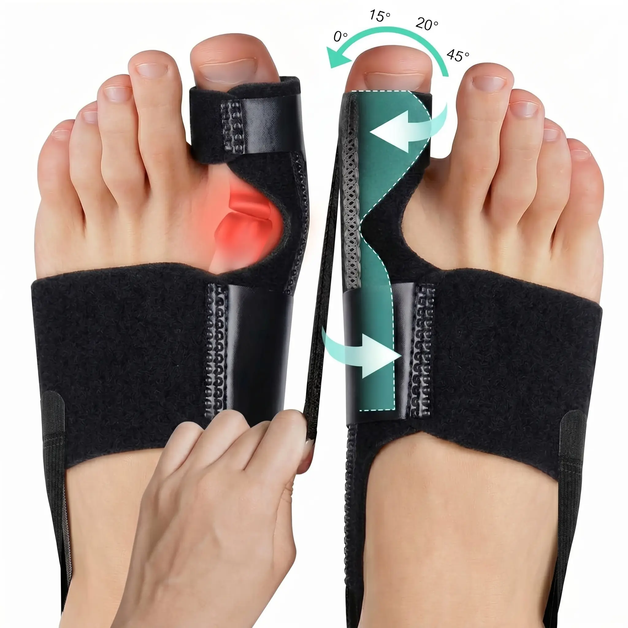 2-Pack Breathable Orthopedic Foot Bunion Corrector Splint - Adjustable Toe Straightener for Alignment, Instant Pain Relief, All-Day Support (Black)