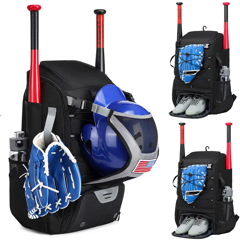Large Baseball Backpack With Helmet Holder, 2 Bat Sleeves & Separate Shoe Compartment, Multifunctional Softball Gear Bag For Youth Adult, Waterproof Sports Equipment Bag With Dry Wet Pocket & Hidden Net Bag