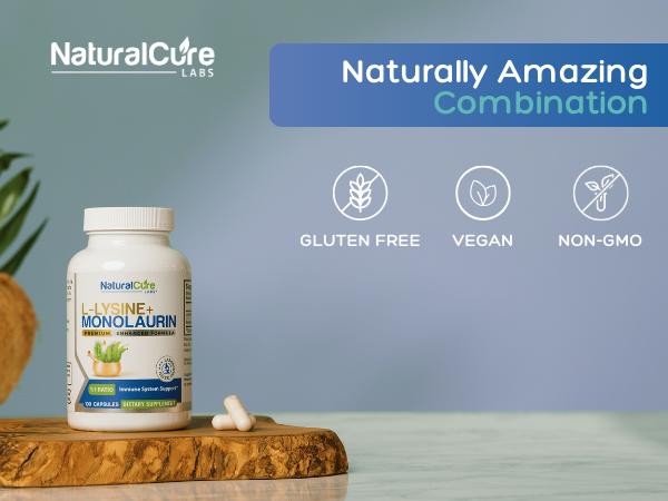 L-Lysine + Monolaurin 600mg – 1:1 Ratio, 100 Capsules – Immune & Digestive Support by Natural Cure Labs
