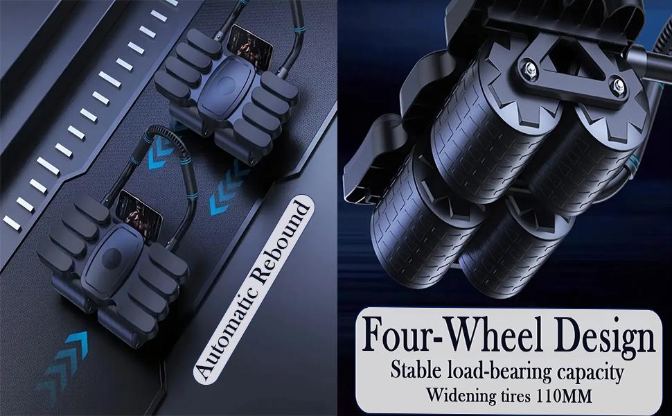Upgraded 4 Wheels Ab Roller with Mat - Automatic Rebound Abdominal Abs Roller Wheel, New Four-wheel Abdominal Wheel Black
