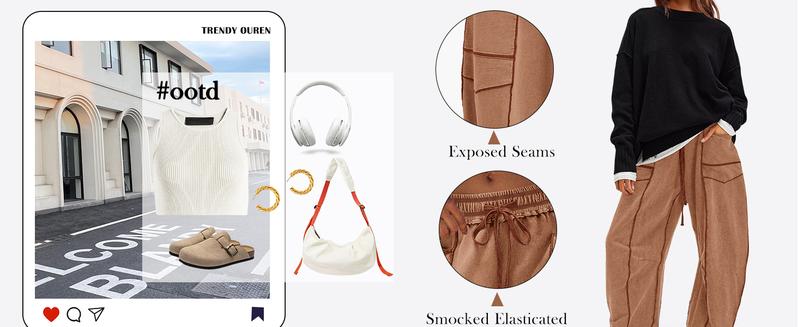 UANEO Women's Fleece Lined Baggy Barrel Pants Casual Elastic Waisted Wide Leg Sweatpants with Pockets TikTokShopBlackFriday