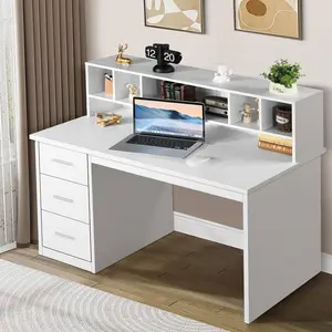 HOMBCK Desk with Storage Drawers for Kids, Small Desk with Hutch, Wood Study Computer Desk for Bedroom