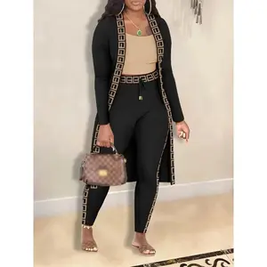 Sets outifits Winter 3PCs abstract print cami top & pants set with coat of three fashion casual pieces for women elegant Clothing Suits