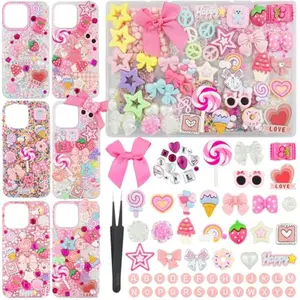 1430 Pcs Junk Phone Case Decoration Kit, Charms for Customizing Cases, Kawaii Bow, Letter Beads, Nail Accessories, Flatback Pearls, Rhinestones, Cute Aesthetic Decor for Personalization