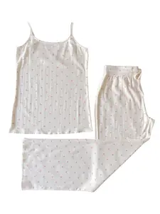 White with Pink Heart / Organic Pointelle Women's Cami Lounge Set