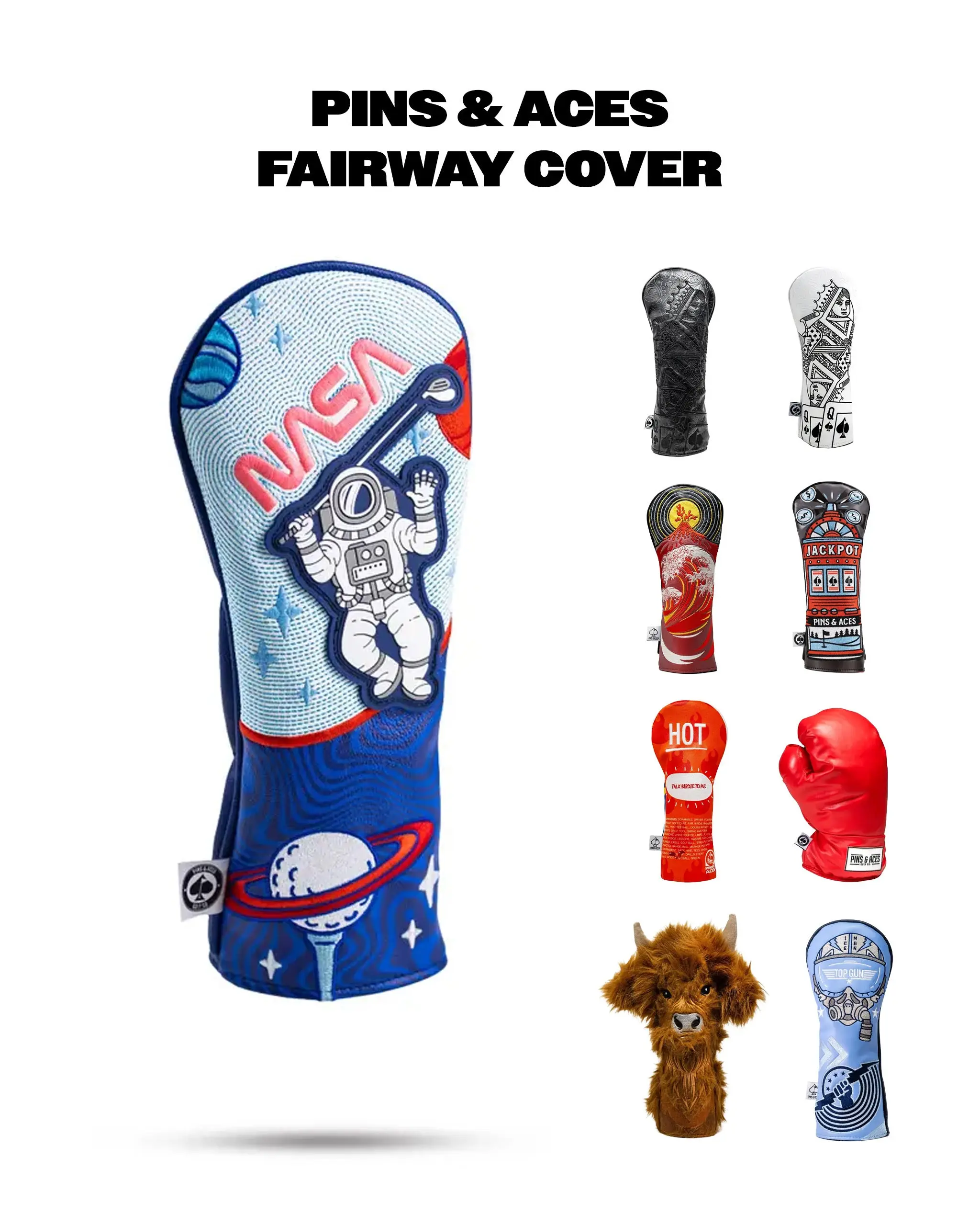 Pins and Aces- Golf Fairway Headcovers - Fairway Wood Head Covers Unique Fun Designs Durable Premium Construction Reinforced Stitching Soft Protective Interior Fits Callaway, Titleist, Ping, PXG, Nike, TaylorMade Fun, Cute, Trendy Style