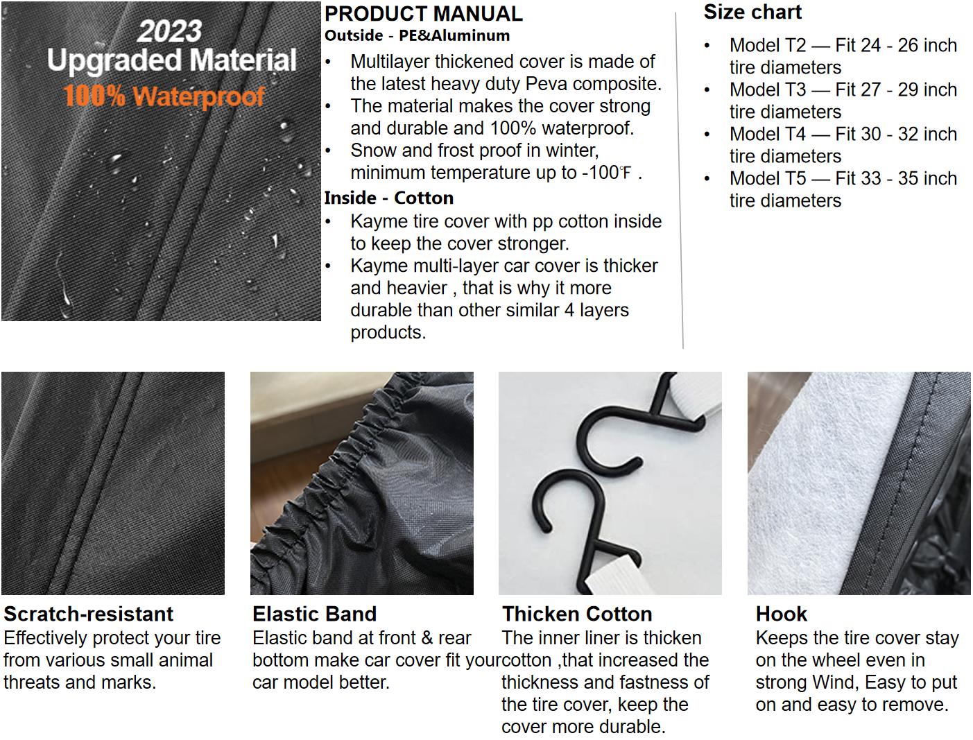 Kayme RV Tire Cover/Coat 4 Pack Waterproof Wheel Protector for Travel Trailer Camper Truck SUV Motorhome Sun Rain Snow Protection