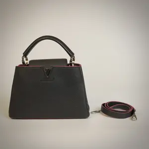 Pre-owned Louis Vuitton Capucines BB Black with Fuchsia Trim Handbag Elegant Leather Tote for Everyday Use