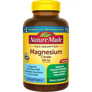 Nature Made Magnesium Citrate 250 mg per serving, Magnesium Supplements for Men and Women, Support for Muscle, Nerve, Bone and Heart, 120 Softgels, 60 Day Supply