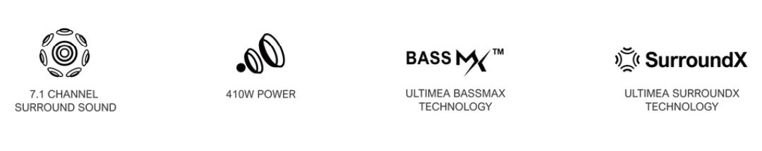 ULTIMEA Poseidon D70 7.1ch Soundbar with Wireless 6.5" Subwoofer, Surround Sound System for TV, App Control, 410W Peak Power, Soundbar for TV, Movie, Music, 4 Wired Surround Speakers, Bassx, Home Theater Sound System, Bluetooth,APP Control#SummerVibes