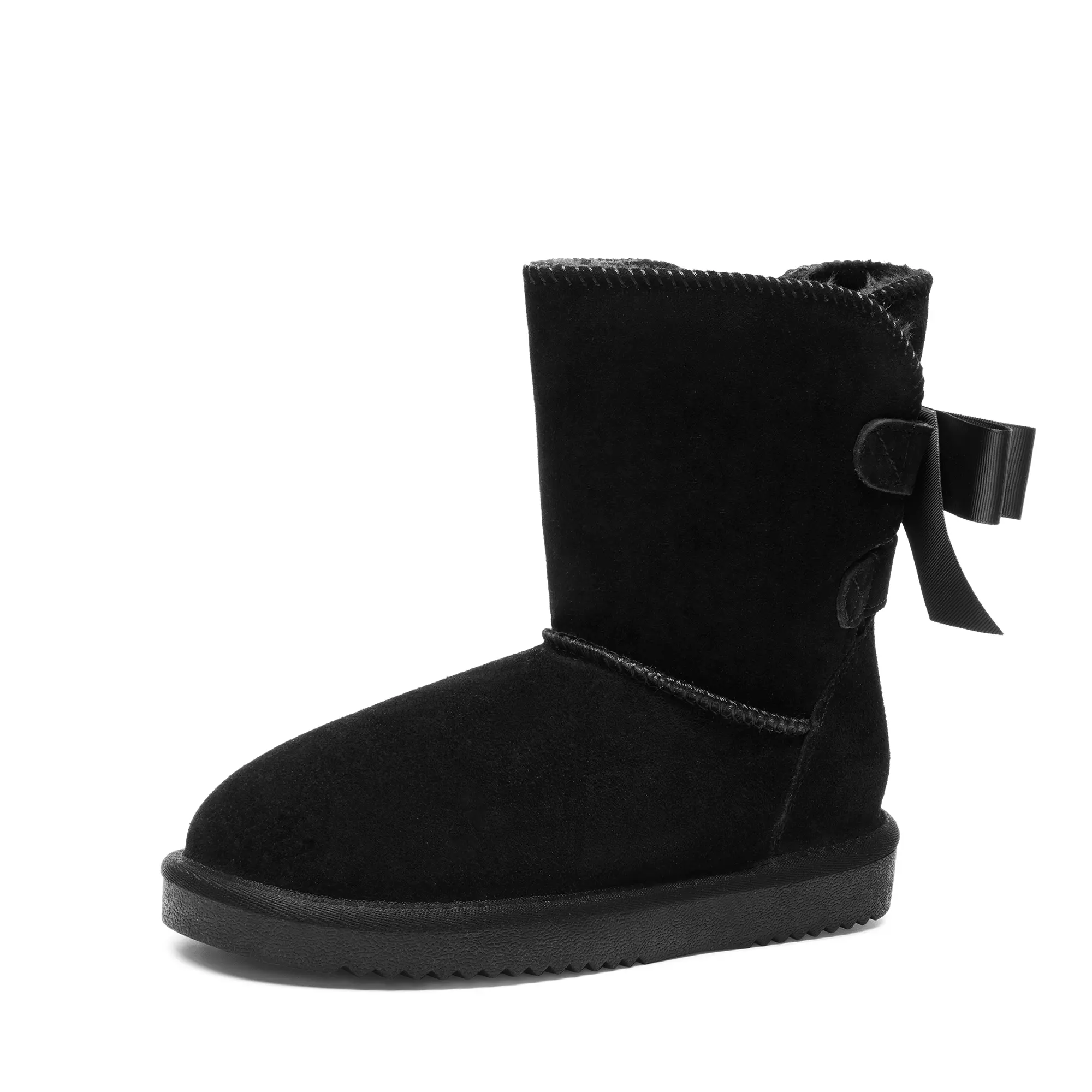 Dream Pairs Women's Stylish Bow Accent Winter Short Booties - Genuine Suede, Faux-Fur Lined, Insulated Memory Foam Warmth, TPR Outsole, All Weather Grip, Waterproof, Active Walking Footwear, Indoor/Outdoor Shoes, Statement Shoes, Walking Shoes, Splash‑Res