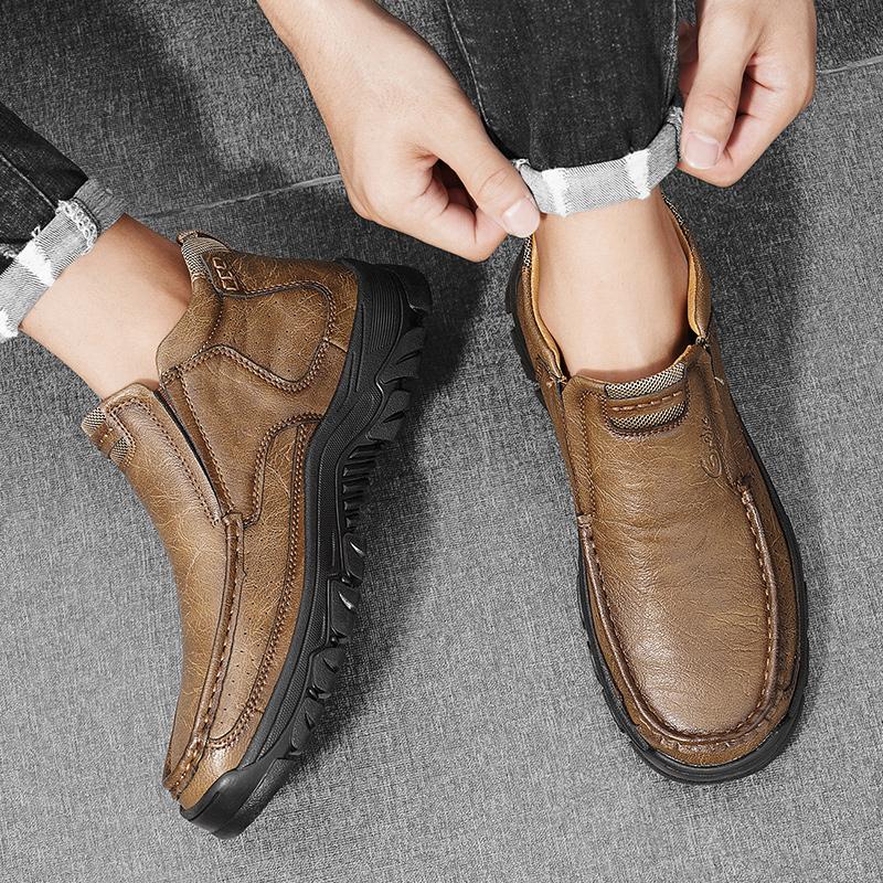 GREKS Men's Slip-On Boots with Flexible Rubber Sole Comfortable for Fall Casual Everyday Various Occasion Black Dark-Brown FallFreshness