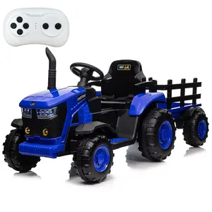 Kids Ride On Tractor with Remote Control, 12V Battery Powered Electric Tractor with Detachable Trailer, 35W Dual Motors, Bluetooth Music/USB, 3-Gear-Shift, Safety Belt, 7-LED Lights for Boys and Girls