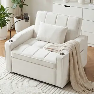 Single-Person Pull-Out Sofa Bed｜Velour Fabric, Solid Wood Frame, 37kg Sturdiness, Multi-Functional Use