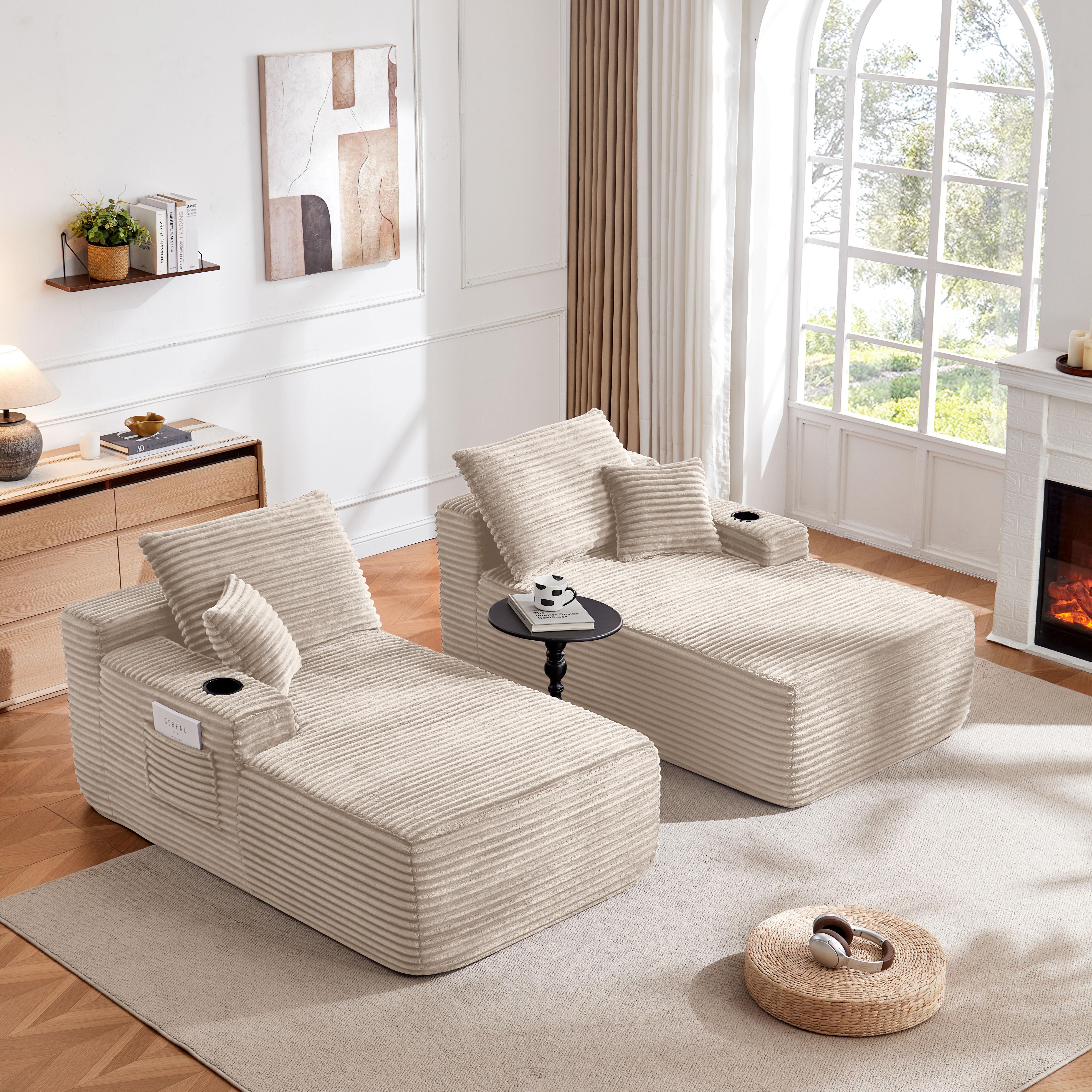 YOMSUM 69" Cloud Sectional Couch L-Shape Chaise with R-Shape Chaise Deep Seat Comfortable 2 Seater Plush Fabric Black,Chaise Lounge,No Assembly Required,Boneless Sofa Bed，With Side Pockets And Cup Holders