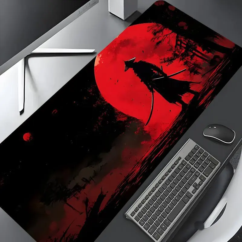 Cool Samurai  Design Large Game Desk Mat,  Aesthetic Desktop Decoration Protection Pad, Non-slip Lock Edge Work Pad, Multi-size Desk Mat, Desk  Poccessories
