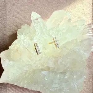 Mini Diamond Bar Stud Earrings in 14K Gold with Lab-Created Diamonds