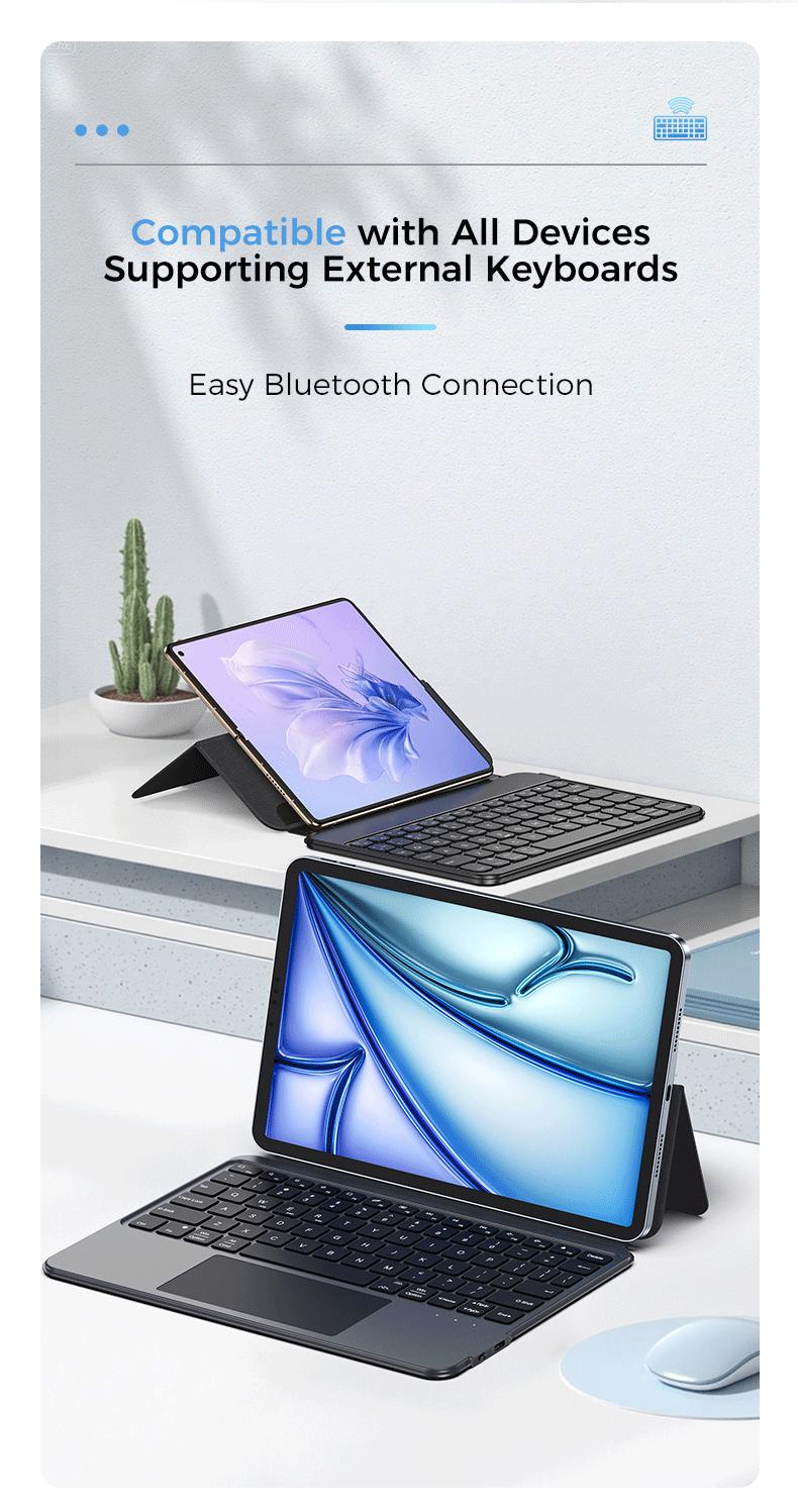 MAGICJOHN Portable Bluetooth Magic Keyboard Case, Compatible with 8''–11'' iOS, Android & Windows Smartphones and iPads — Instantly Turns Into a Workstation