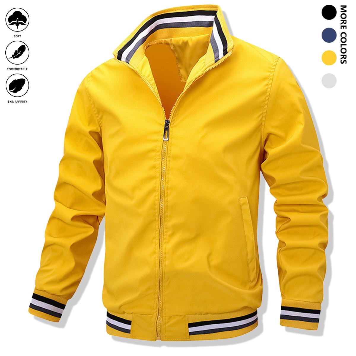 Men's casual pilot jacket, stylish fully-matched fashion zipper crew-neck polyester 100% long-sleeved non-stretch woven coat