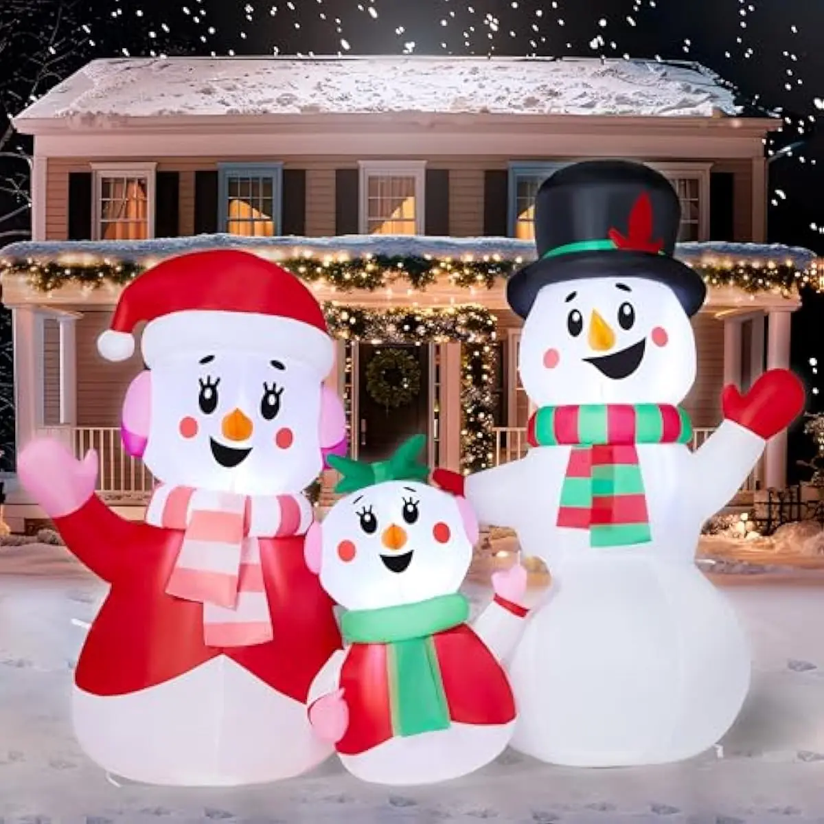 Christmas Inflatables Snowman Family Outdoor Decorations, Xmas Inflatable Snowman Family with Build-in LEDs, Blow Up Yard Christmas Decoration for Xmas Party Outdoor Yard Garden Lawn Decor