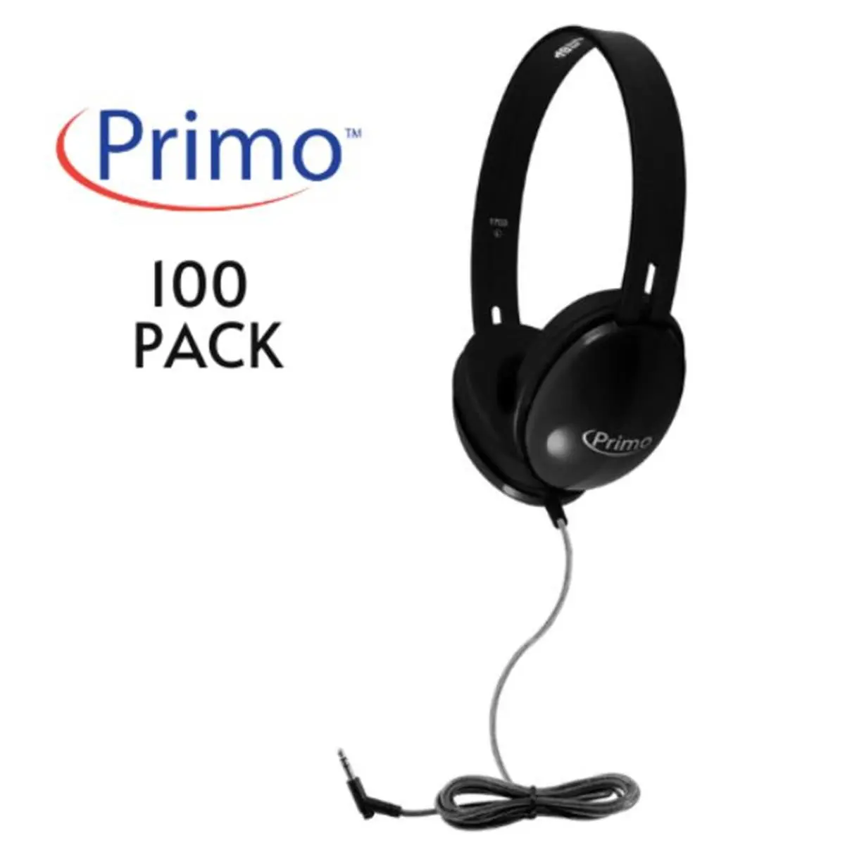 HamiltonBuhl PRM100B-100 Primo Stereo Headphones with 3.5mm Plug - Black Electronic Audio Device, 100-Count Bulk Pack