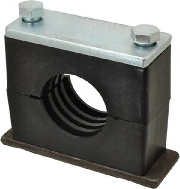 HYDAC Polypropylene Heavy Duty Vibration Control Clamp for 2-1/2" Pipe 7.09" Wide x 5.51" High x 2.36" Deep, Carbon Steel Plate, Weld Plate, Top Plate, Plastic Clamp Pair & Bolts 2210020