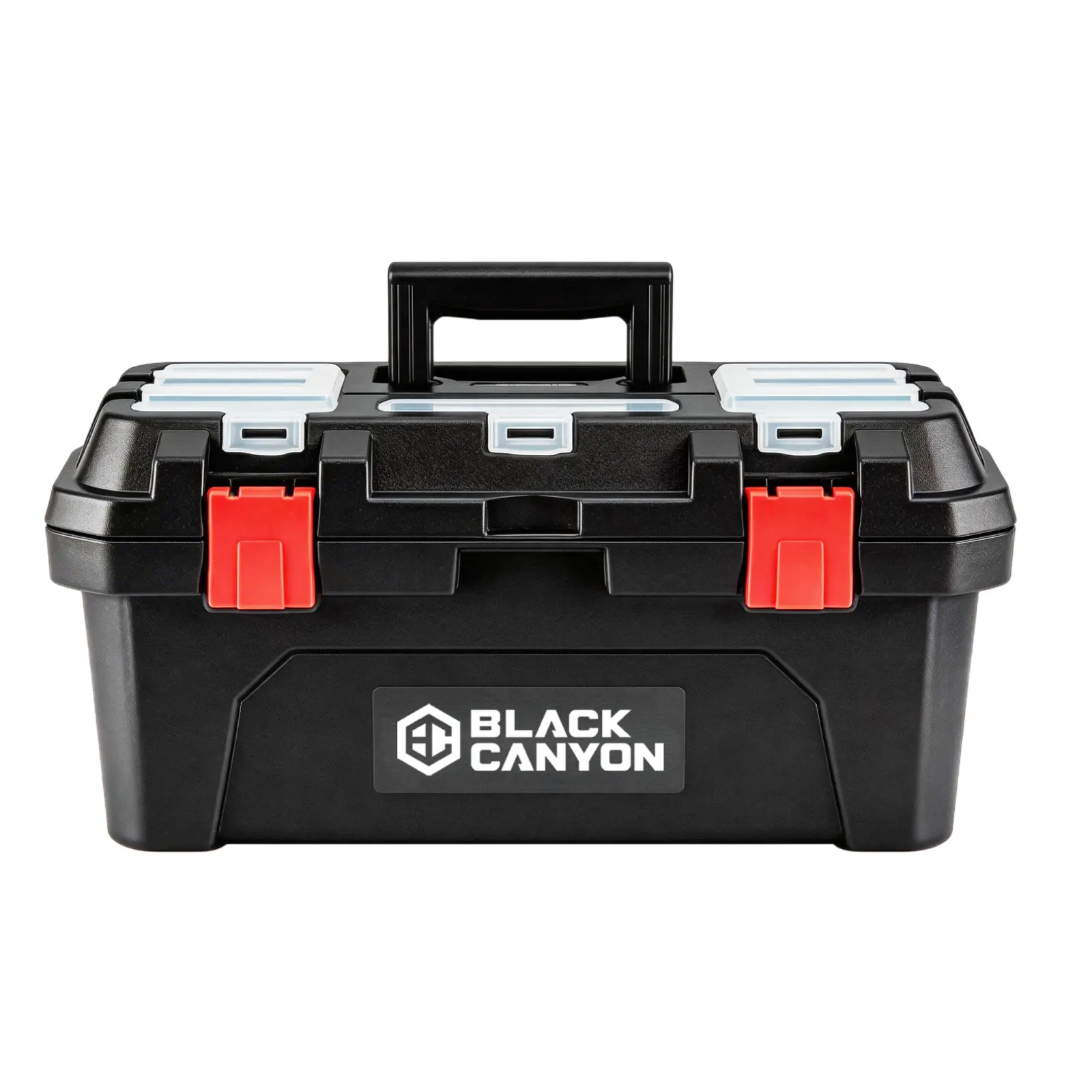 Black Canyon 19in Polypropylene Tool Box with Handle, Sturdy Lightweight Dual-Layers Organizer, 44lbs Capacity, Top-Lid Storage, Double Reinforced Front Latches, Stackable Trays, Removable Tray, for Workshop Job Site