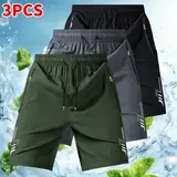 Men's 3-Pack Xlarge Activewear Shorts - Fitted Cut, Drawstring Waistband, Reflective Geometric Patterns, Zipper Pockets for Summer Running, Xlarge Men's Shorts,sohochic