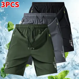 Pack of 3 unisex fashion athletic shorts featuring reflective geometric prints on both sides, a drawstring waistband, and side zipper closures.Perfect for summer wear, everyday exercise, and outdoor activities like running.