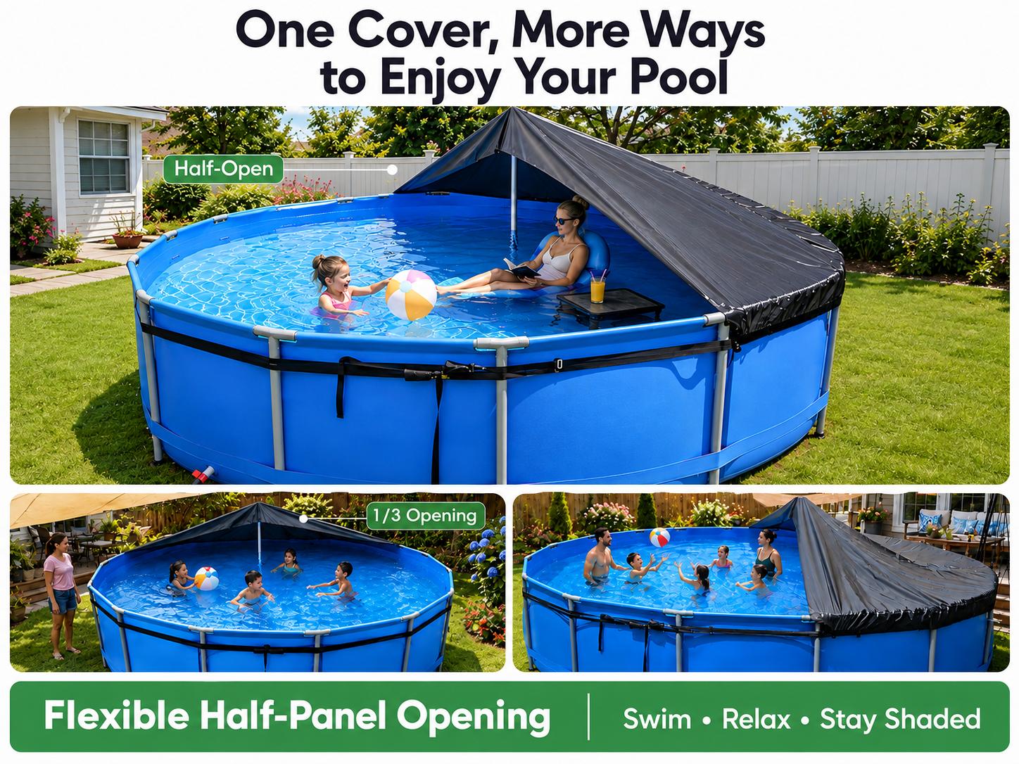 Pool Cover Device SIHAIAN Dual-Rope Round Pool Cover, Built-in Automatic Drainage Device
