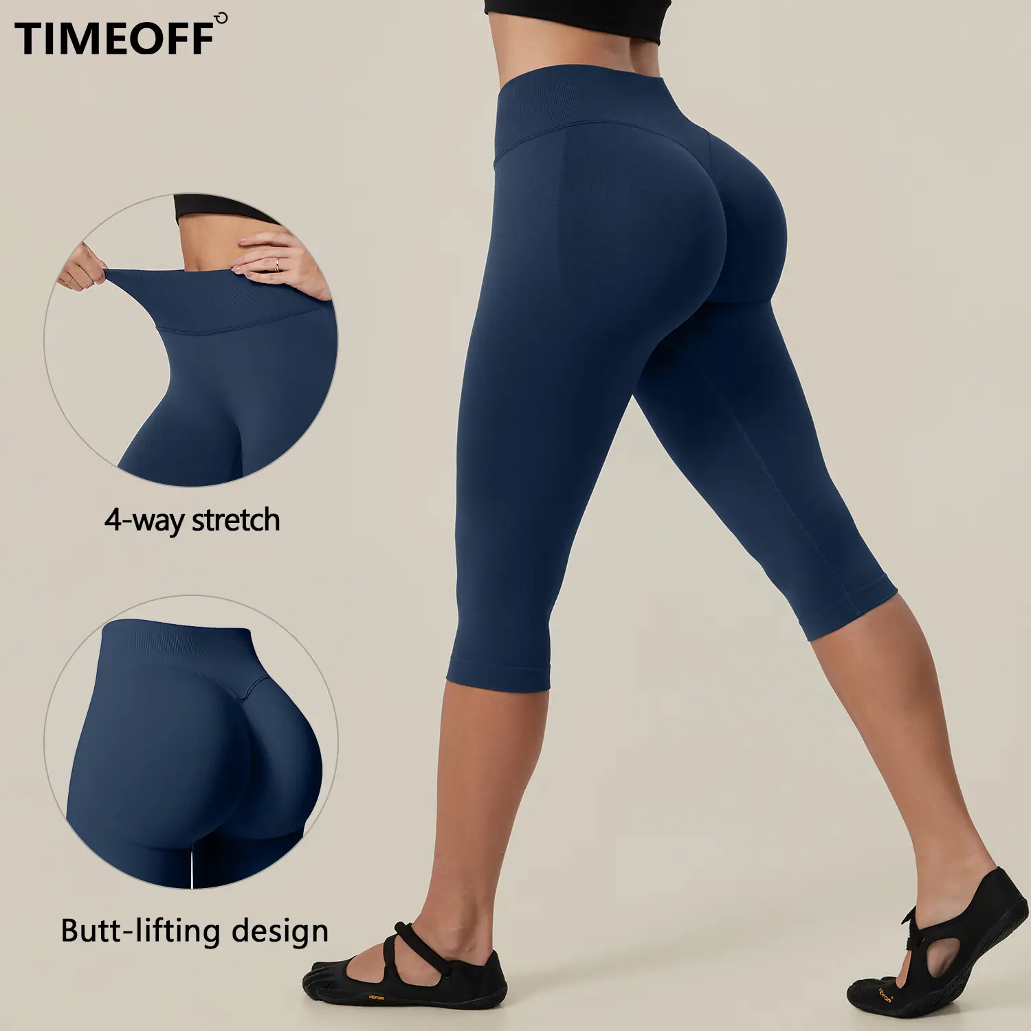 【TIMEOFF】Women Yoga Capri Leggings, High Waist 4‑Way Stretch Seamless Pants, Butt‑Lifting Sculpting Design, Soft Elastic Fabric, Avoid Tight Binding And Flat Buttocks, Ideal For Yoga, Gym Training, Running And Daily Fitness Workouts