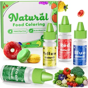 Natural Liquid Food Coloring 4×0.25 Fl Oz (6ml) /bottle, FD&C Free ，Dye Free Plant Based Food Coloring, Vegan Food Coloring for Cake, Frosting, Fondant & Easter Egg Decorating Baking